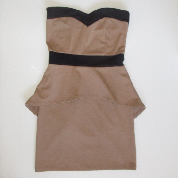 Strapless Peplum Dress Cream Black Size Small - Picture 1 of 2